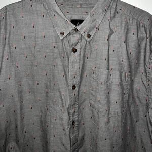 Prana Men Organic Cotton Printed Button Down Shirt Size 2XL Gray Short Sleeve